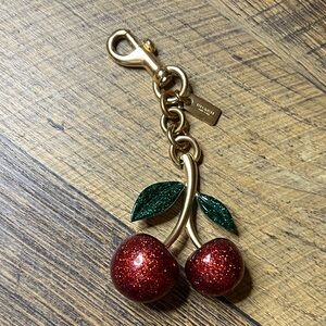 Coach Red Cherry 🍒 Glitter Keychain bag charm with Gold Accents